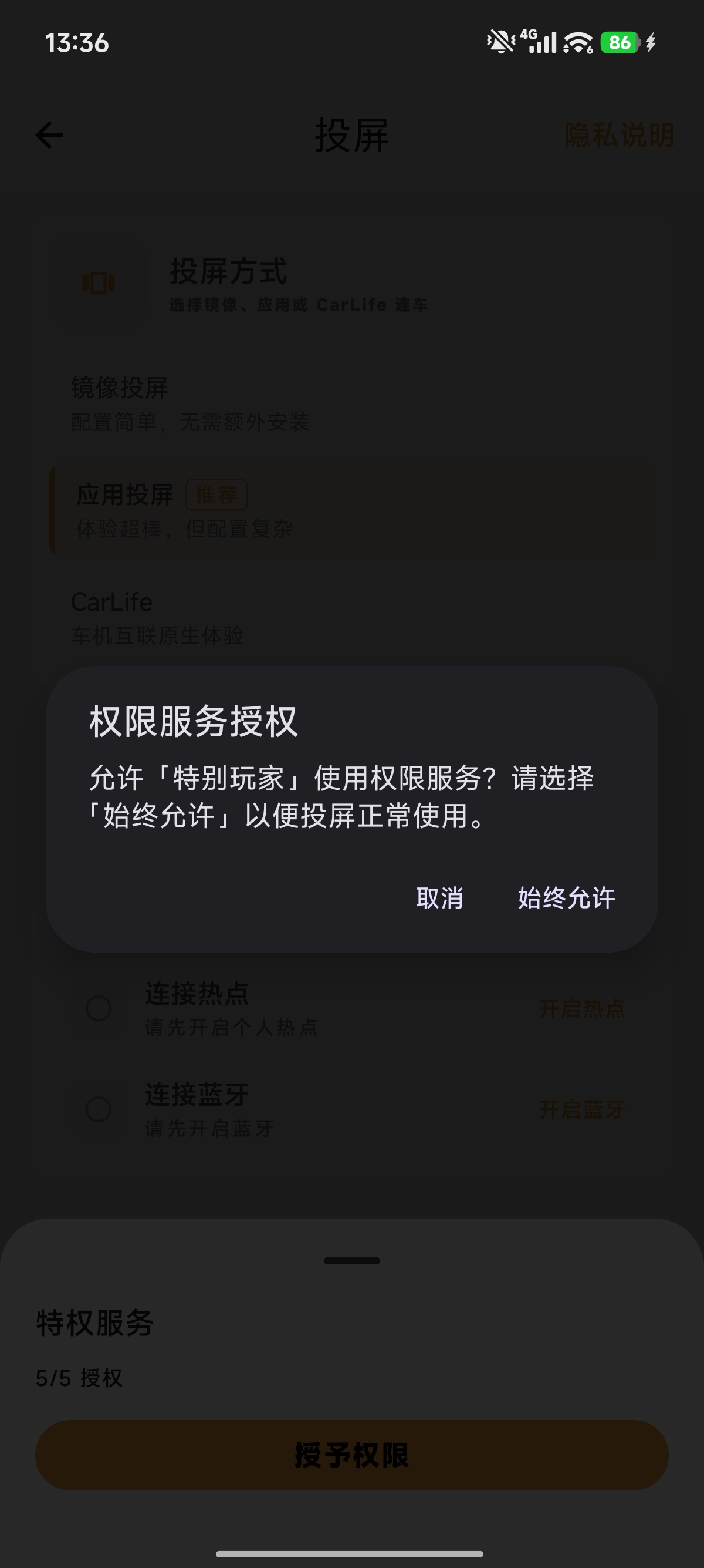 权限服务始终允许